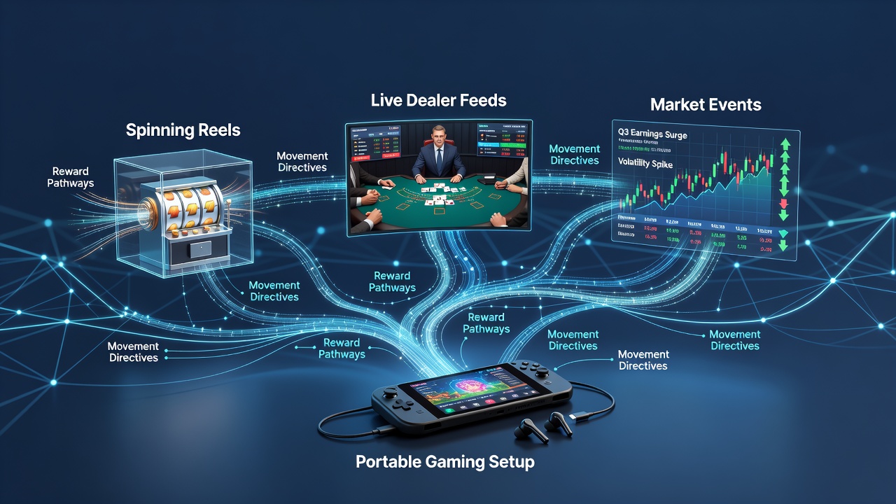 Darstellung von Belohnungspfaden in mobilen Casino-Apps mit Walzen, Live-Dealer und Marktereignissen